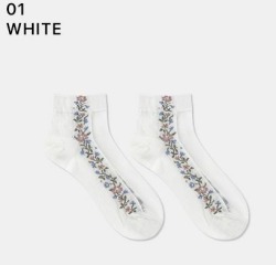  GGRN A TYPE(W-S-055) Носки женские короткие, белые с принтом цветы, размер 35-39, A TYPE(W-S-055-01)ADULTS