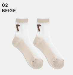  GGRN A TYPE(W-S-049) Носки женские капроновые, бежевые с принтом бант, размер 35-39, A TYPE(W-S-049-02)ADULTS