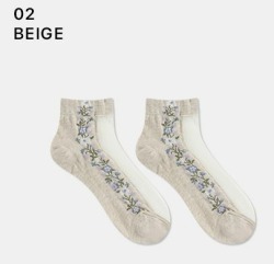  GGRN A TYPE(W-S-055) Носки женские короткие, бежевые с принтом цветы, размер 35-39, A TYPE(W-S-055-02)ADULTS
