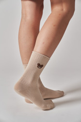  GGRN B TYPE(W-L-330) Носки женские длинные, бежевые с принтом мишка, размер 35-39, B TYPE(W-L-330-02)ADULTS