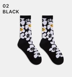  GGRN B TYPE(W-L-326) Носки женские длинные, черные с принтом цветок, размер 35-39, B TYPE(W-L-326-02)ADULTS