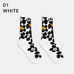  GGRN B TYPE(W-L-326) Носки женские длинные, белые с принтом цветок, размер 35-39, B TYPE(W-L-326-01)ADULTS