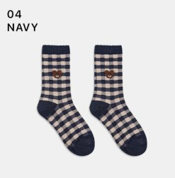  GGRN B TYPE(W-L-321) Носки женские длинные, синие с принтом клетка/мишка, размер 35-39, B TYPE(W-L-321-04)ADULTS