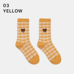  GGRN B TYPE(W-L-321) Носки женские длинные, желтые с принтом клетка/мишка, размер 35-39, B TYPE(W-L-321-03)ADULTS